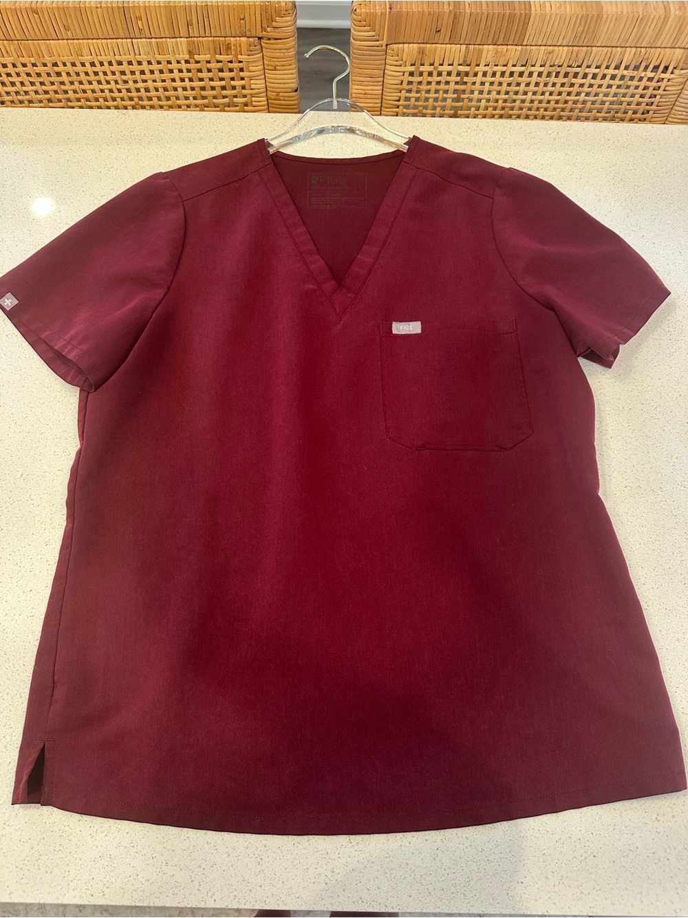 Figs Scrub Top in Wine Red